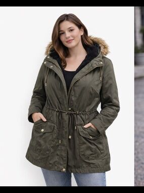 Torrid Olive Green Faux-Fur Hooded Utility Parka